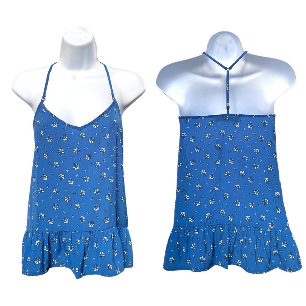 Abercrombie & Fitch Blue Floral Spaghetti Strap Peplum Top Sz S NEW #02